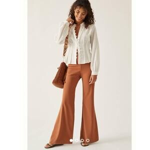 New Anthropologie Hutch Stretch Crepe Flair Pants $160 SMALL Bronze